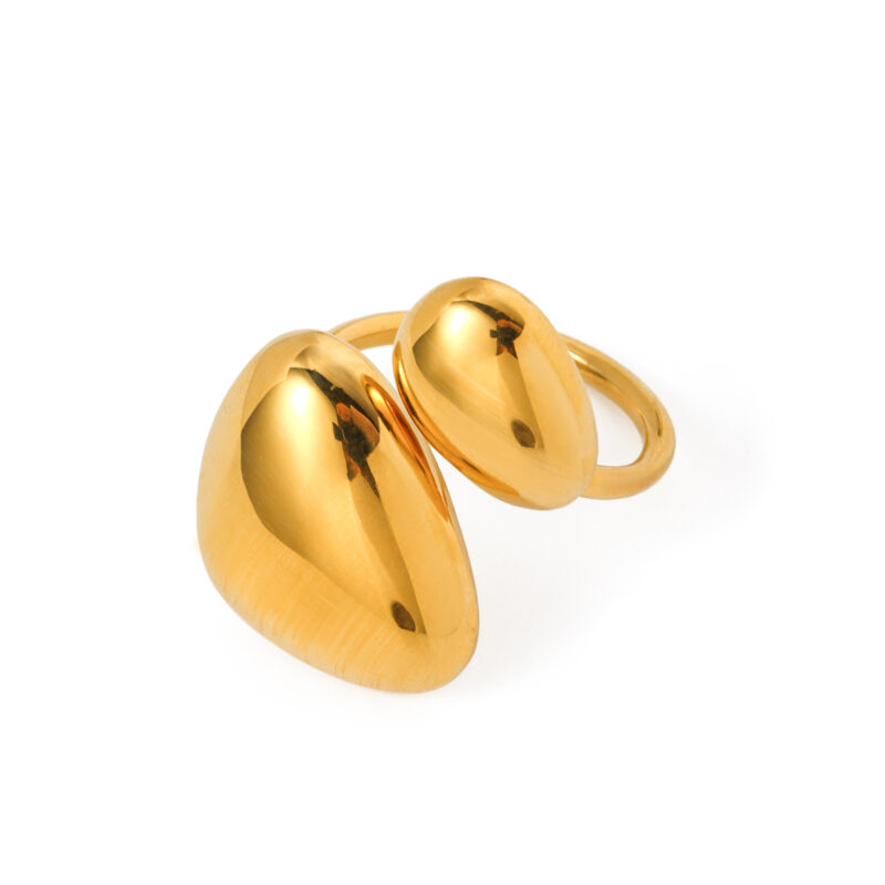 J&D Jewelry Geometric 18K PVD Gold Plated Stainless Steel Chunky Asymmetric Triangle Open Ring