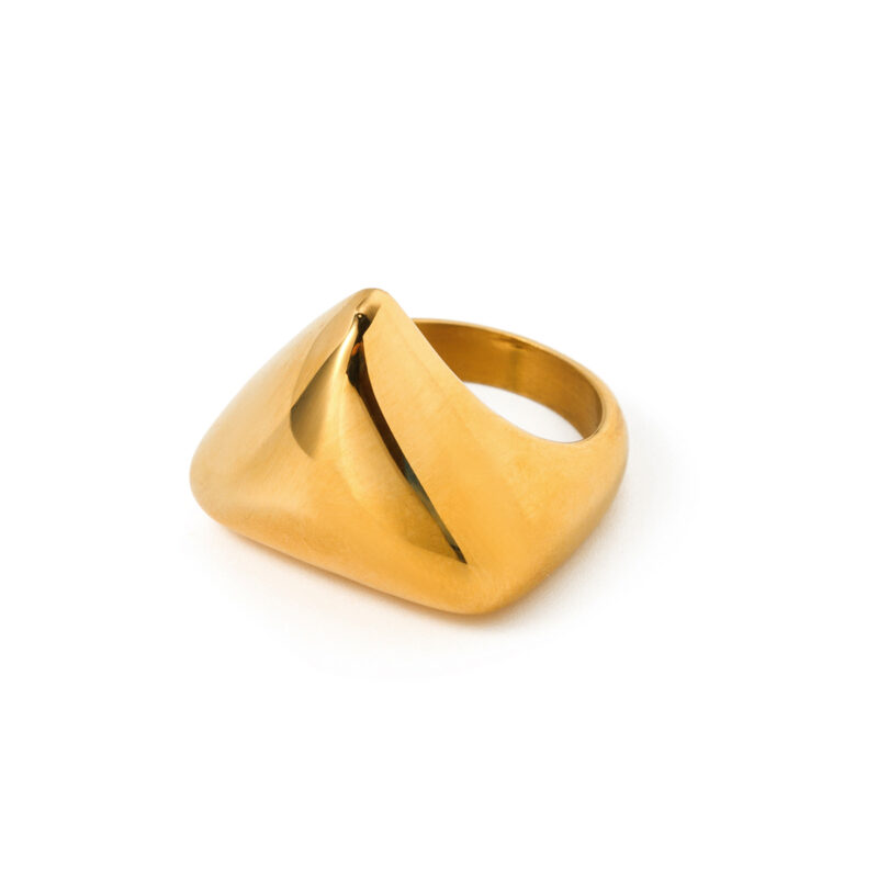 JD Designer 18K Gold Stainless Steel Triangle Ring Size 6