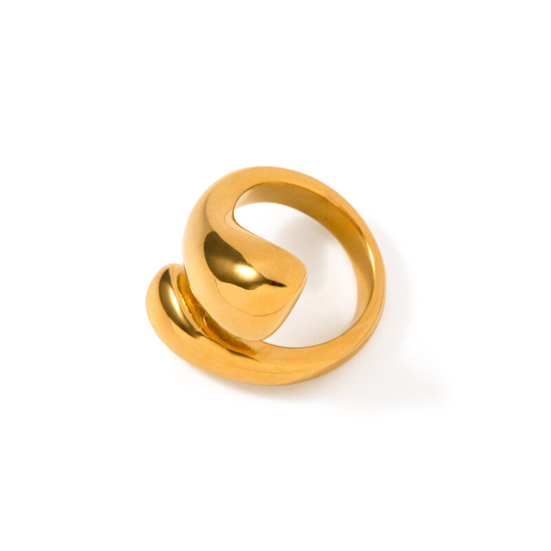 J&D Minimalist Jewelry Gold Plated Rings for Women Stainless Steel Water Drop Glossy Cross Open Rings