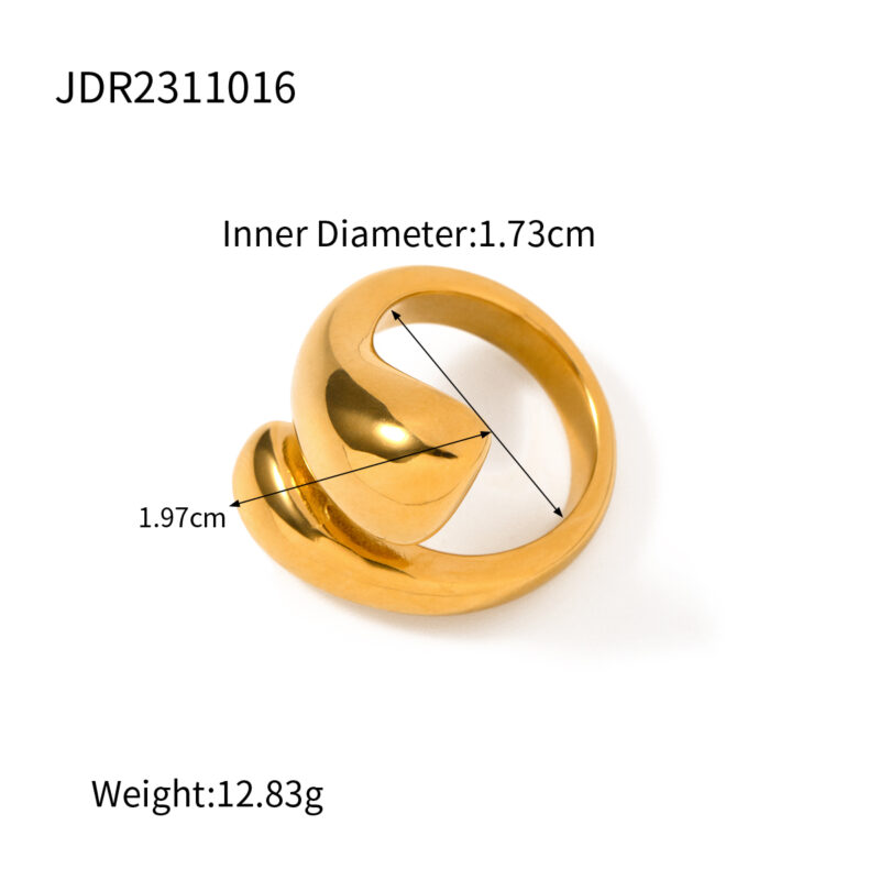 J&D Minimalist Jewelry Gold Plated Rings for Women Stainless Steel Water Drop Glossy Cross Open Rings - Image 4