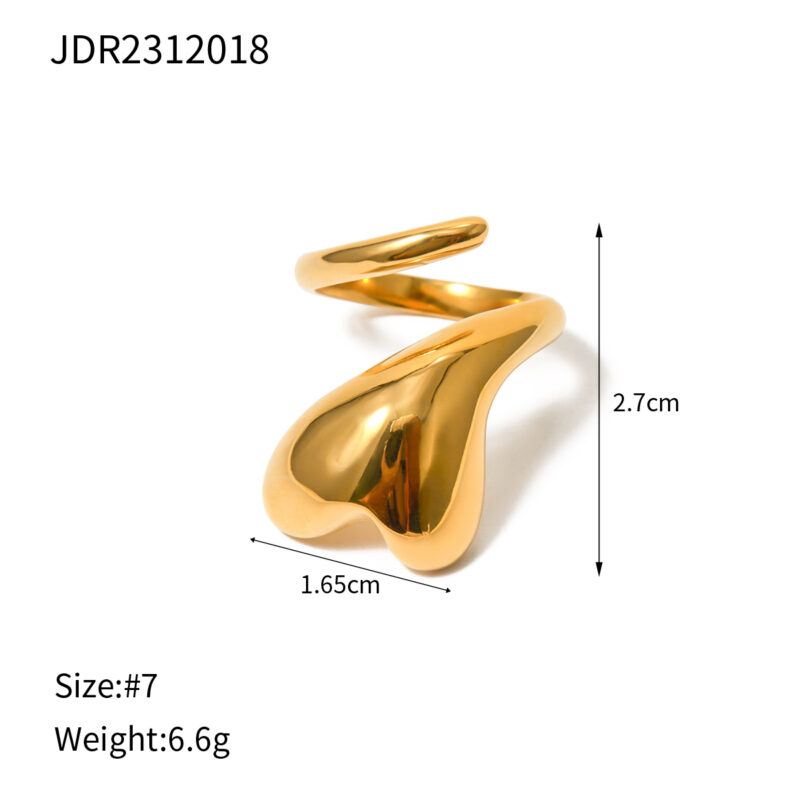 J&D Fashion Minimalist Jewelry 18K Gold Plated Rings for Women Stainless Steel Heart Wrapped Open Rings - Image 4
