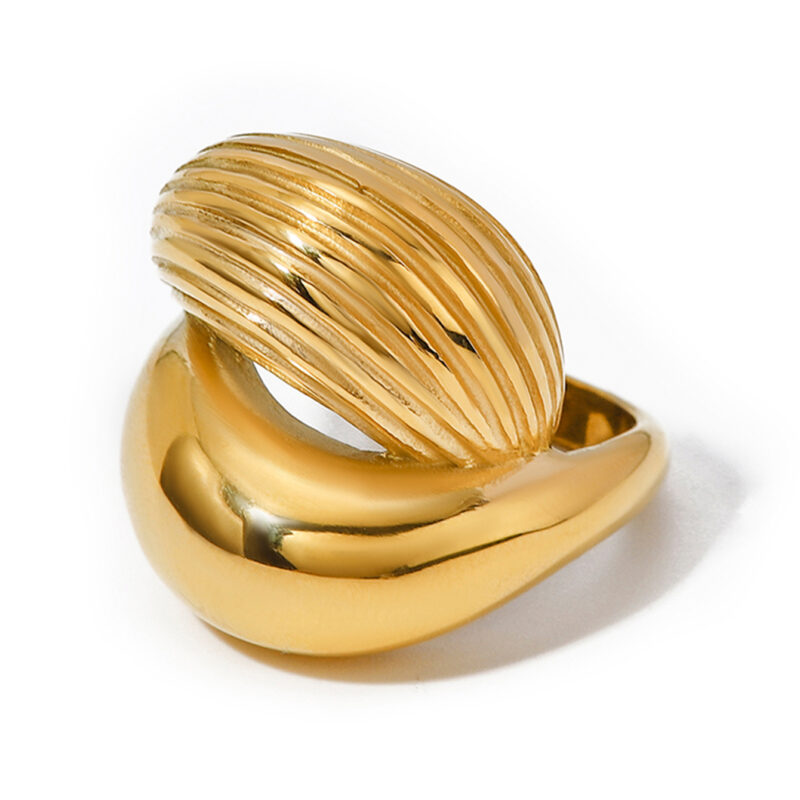 J&D Luxury Stainless Steel 18K Gold Plated Ring Women Jewelry Striped Droplet Interlaced Chunky Ringsing