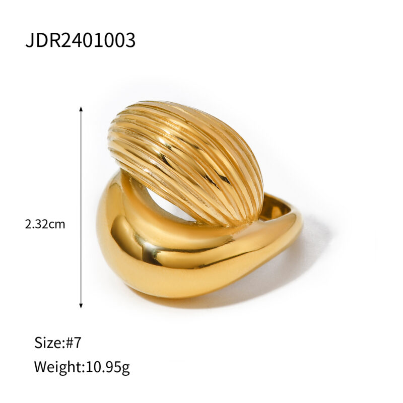J&D Luxury Stainless Steel 18K Gold Plated Ring Women Jewelry Striped Droplet Interlaced Chunky Ringsing - Image 4