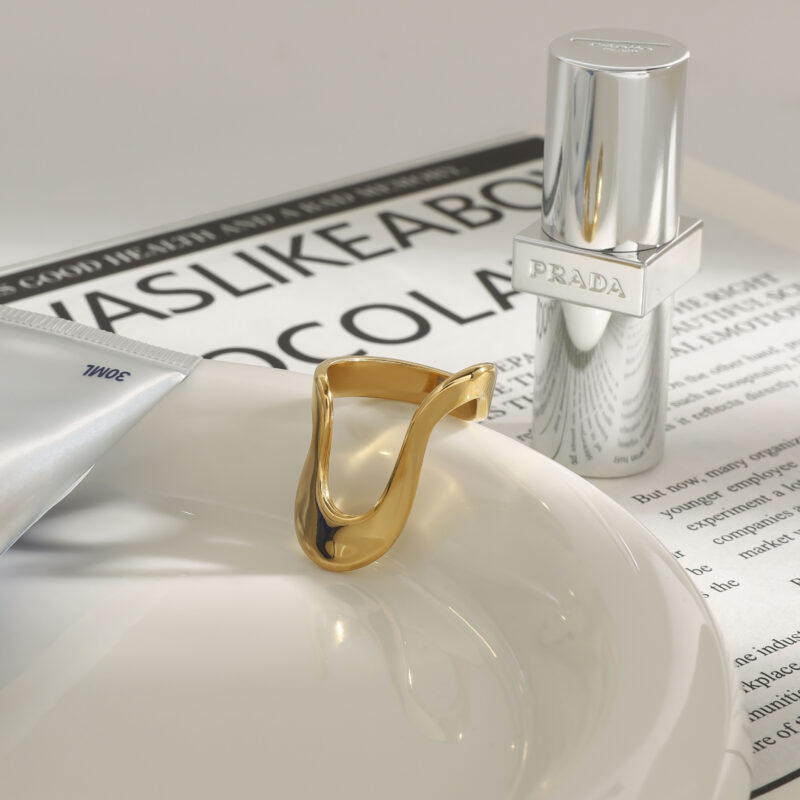 J&D Minimalist Stainless Steel 18K Gold Plated Ring Simple Irregular Design Finger Rings Women - Image 2