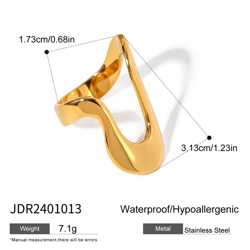 J&D Minimalist Stainless Steel 18K Gold Plated Ring Simple Irregular Design Finger Rings Women - Image 5