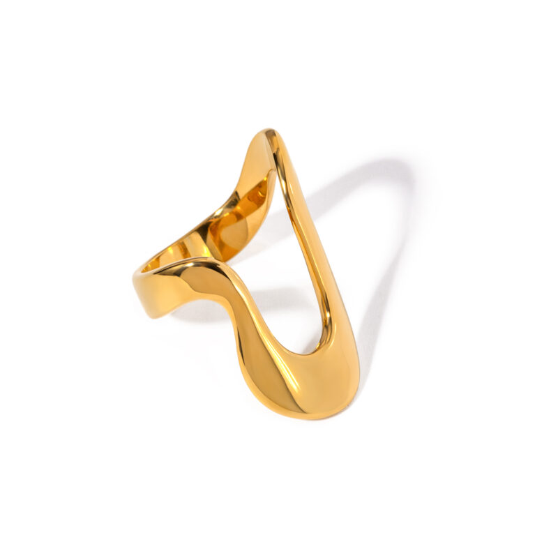 J&D Minimalist Stainless Steel 18K Gold Plated Ring Simple Irregular Design Finger Rings Women