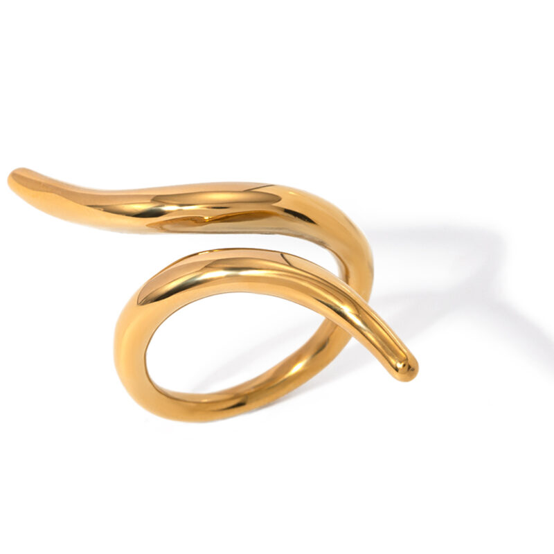 J&D Fashion Jewelry 18K Gold Stainless Steel High Polish Smooth Twist Irregular Ring Women Daily Jewelry