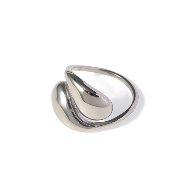 J&D Dainty Jewelry 18K Gold Plated Open Rings Gift Stainless Steel Waterdrop Cross Stacking Ring