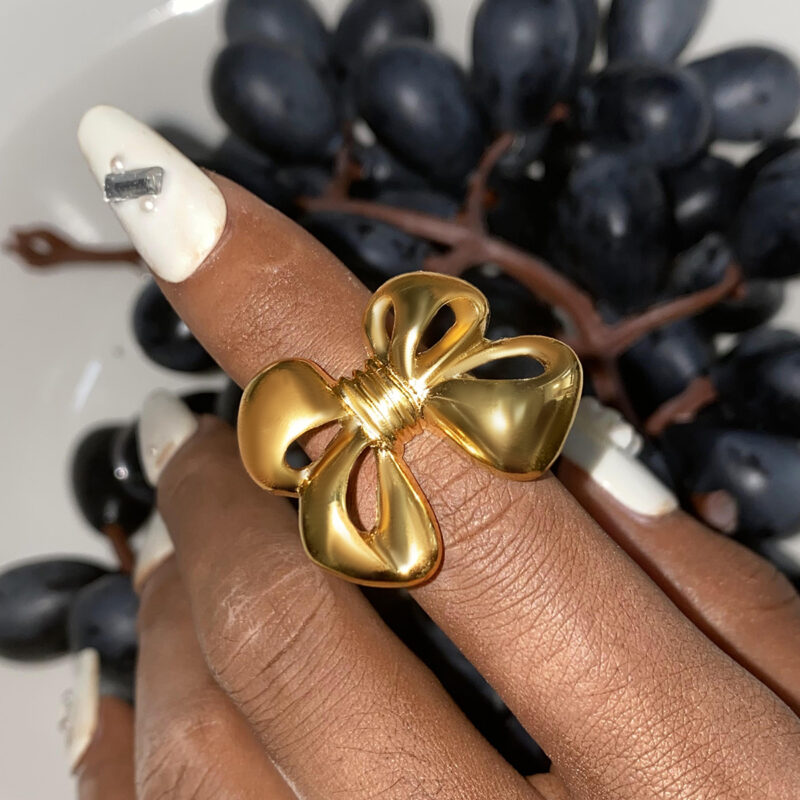18K Gold Stainless Steel Bow Open Ring - Image 3