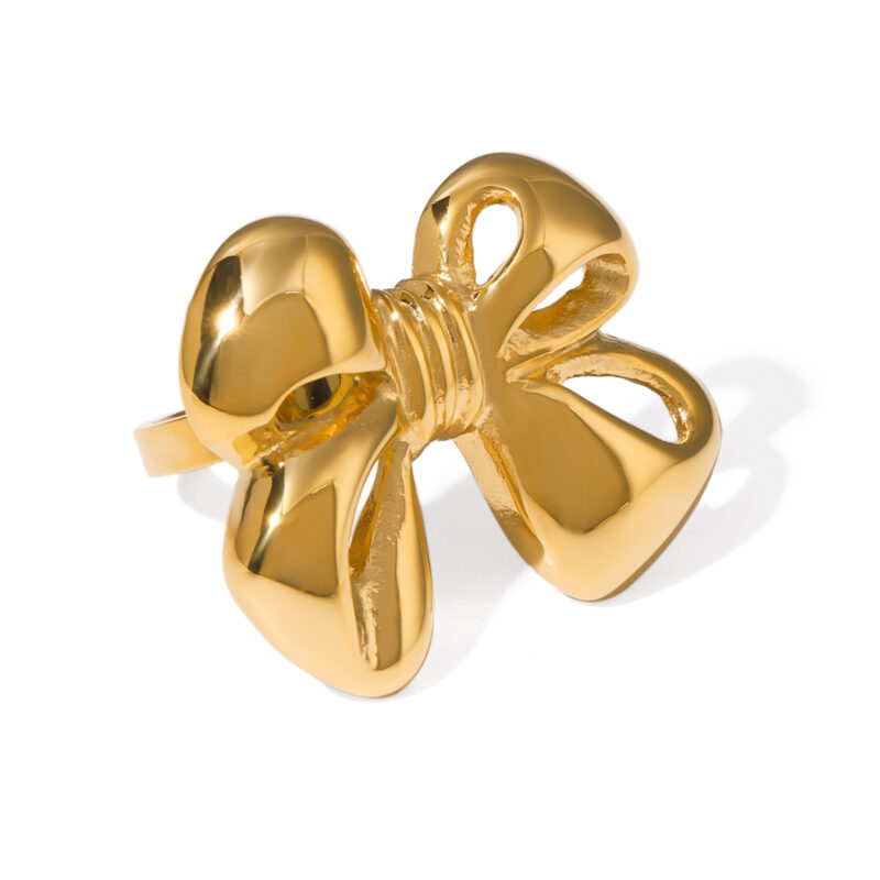 18K Gold Stainless Steel Bow Open Ring