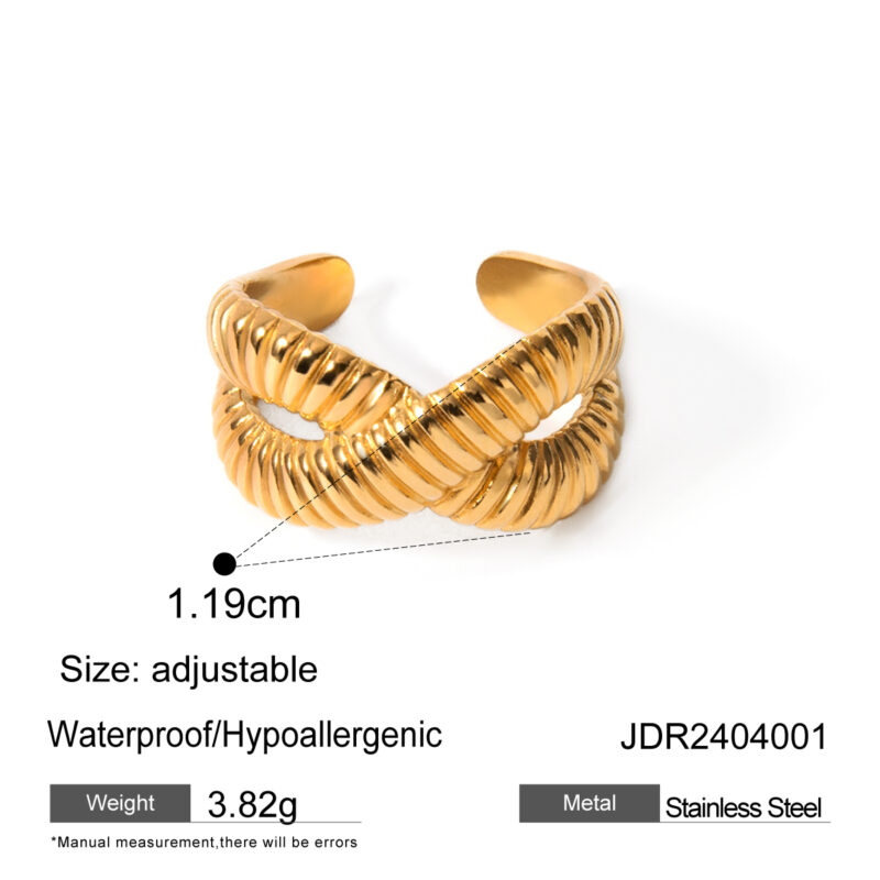 Waterproof 18K Gold Plated Stainless Steel High Shell Shape Cross Double Layered Cute Geometric Open Rings - Image 5
