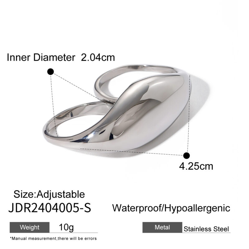 Waterproof Stainless Steel Two Fingers Ring 18K PVD Gold Plated Geometric High Polished Chunky Ring for Girl Gift - Image 4