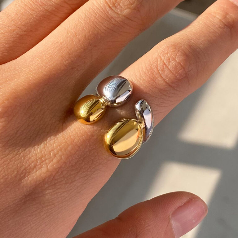 Two-Tone Stainless Steel Minimalist Double Layer Ring Size 7 - Image 4