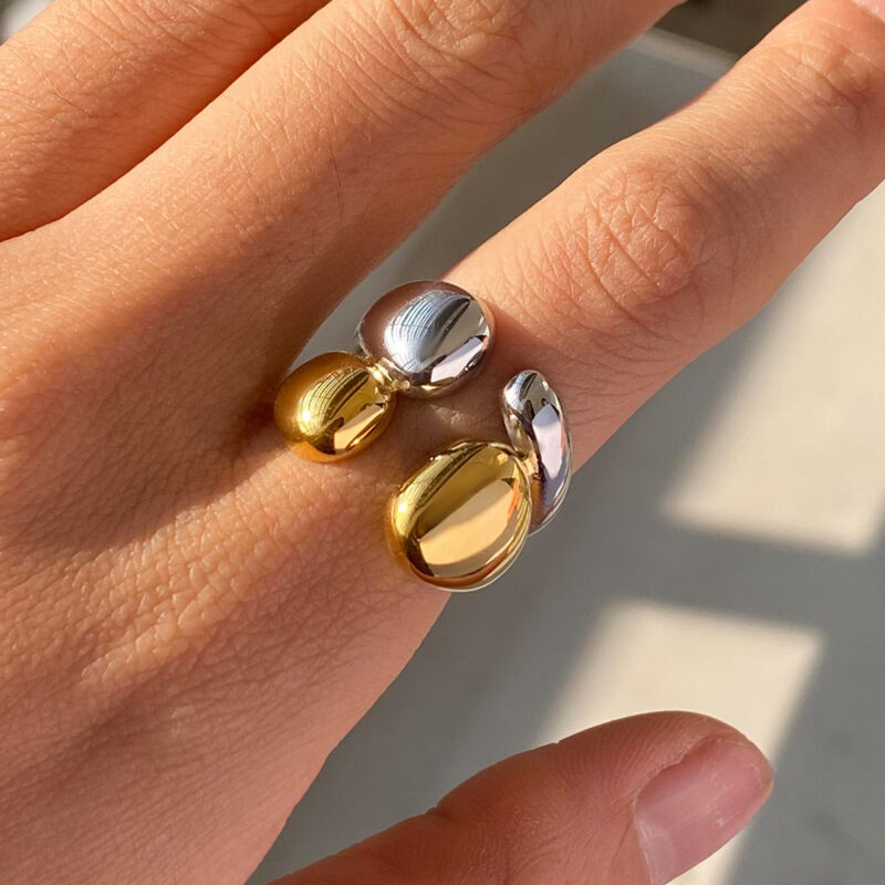 Two-Tone Stainless Steel Minimalist Double Layer Ring Size 7 - Image 4