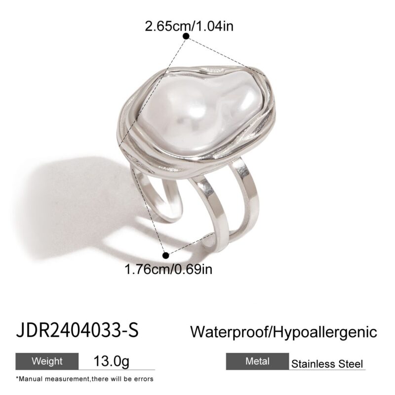 J&D Chunky Luxury Stainless Steel 18K Gold Plated Big Baroque Pearl Moon Sun Floral Irregular Rings - Image 5