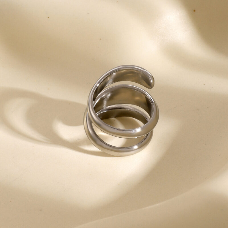 J&D Geometric Stainless Steel Silver Ring High-end Niche Silver Textured Irregular Chunky Rings - Image 3