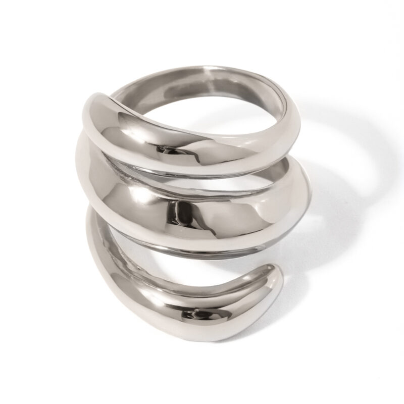 J&D Geometric Stainless Steel Silver Ring High-end Niche Silver Textured Irregular Chunky Rings