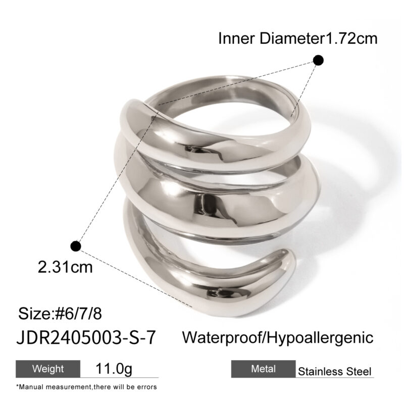 J&D Geometric Stainless Steel Silver Ring High-end Niche Silver Textured Irregular Chunky Rings - Image 4