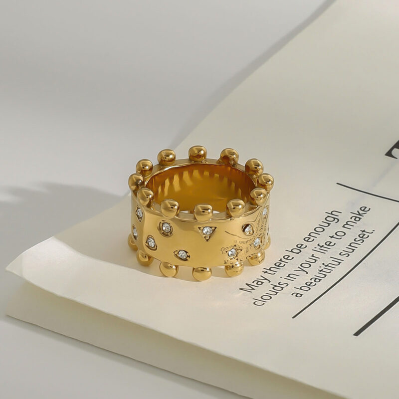 Original Design 18K Gold Stainless Steel Triangle/Circle/Star Diamond Edge Bead Ring Size 7 - Image 3