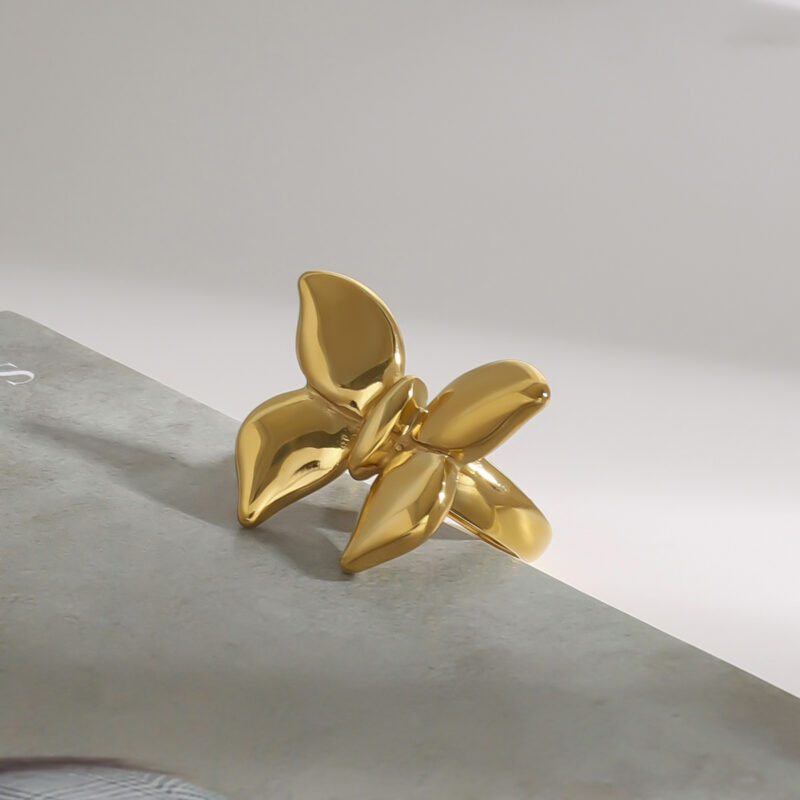 18K Gold Stainless Steel Smooth Butterfly Ring Size 7 - Image 2