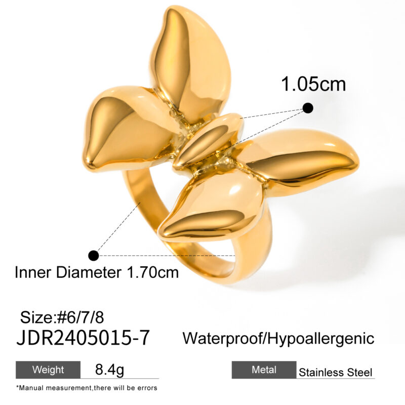 18K Gold Stainless Steel Smooth Butterfly Ring Size 7 - Image 3
