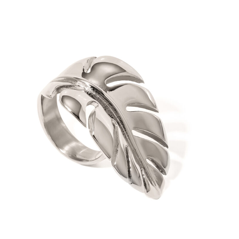 J&D Jewelry Leaf Feather Smooth Surface Ring 18K Gold Plated Stainless Steel Ring Opening Glossy Ring for Women