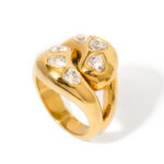 18K Gold Stainless Steel Interlocking Teardrop White Heart Zircon Ring Size 7