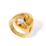 18K Gold Stainless Steel Interlocking Teardrop White Zircon Ring Size 7