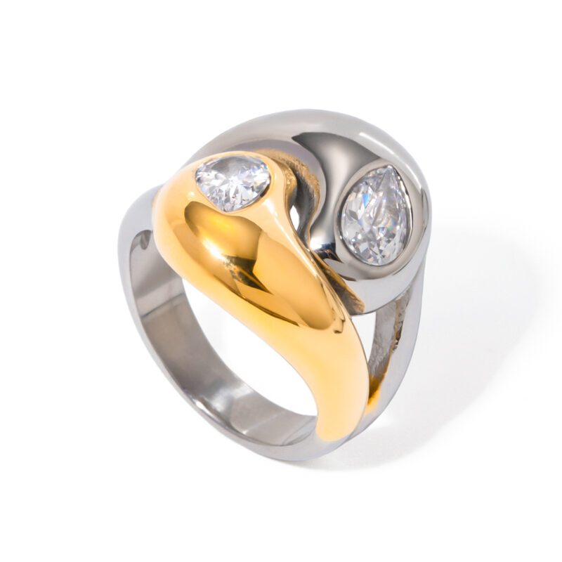 J&D 18K Gold Plated Stainless Steel Mix Color Ring Geometric Waterproof Fashion Jewelry for Women