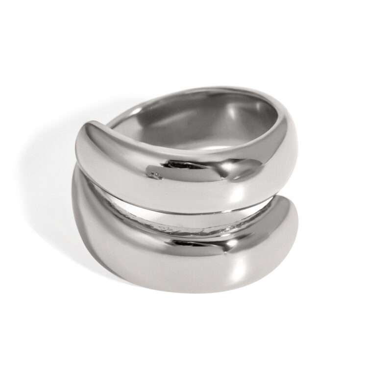 J&D Minimalist Stainless Steel 18K Gold Plated Rings Chunky Double Spring Open Rings for Women