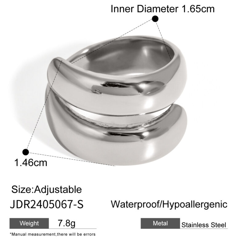 J&D Minimalist Stainless Steel 18K Gold Plated Rings Chunky Double Spring Open Rings for Women - Image 4