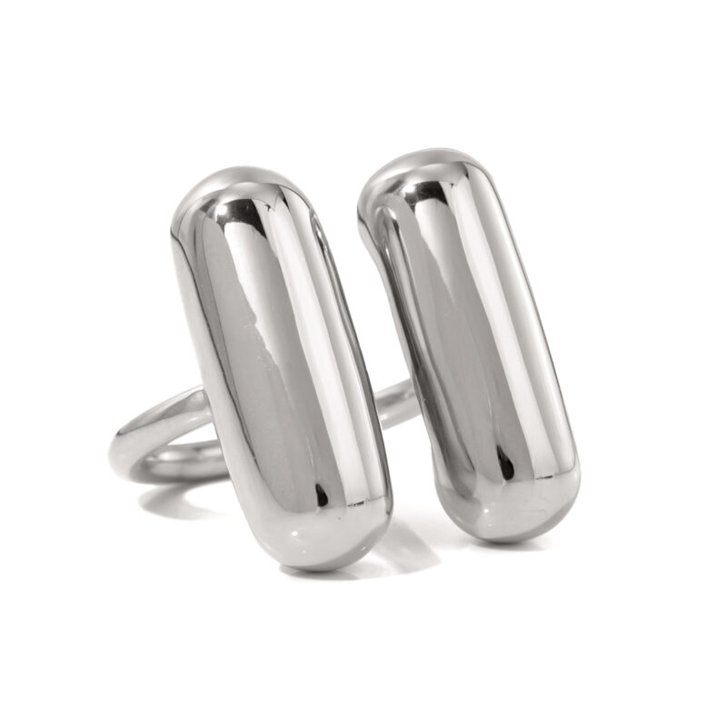 J&D Simple Rings Design Women Fashion Stainless Steel 18K Gold Double Capsule Shape Open Ring