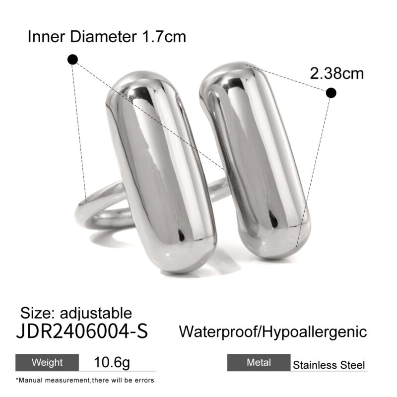 J&D Simple Rings Design Women Fashion Stainless Steel 18K Gold Double Capsule Shape Open Ring - Image 3