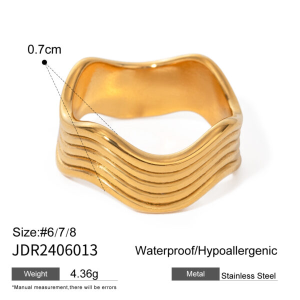 18K Gold Stainless Steel Minimalist Ripple Ring - Image 5