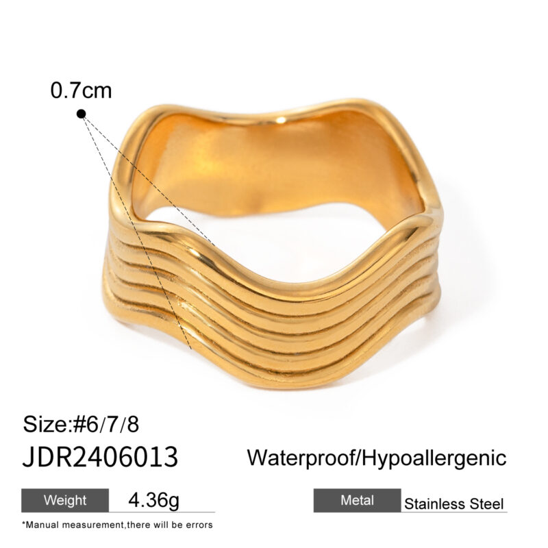 18K Gold Stainless Steel Minimalist Ripple Ring - Image 5
