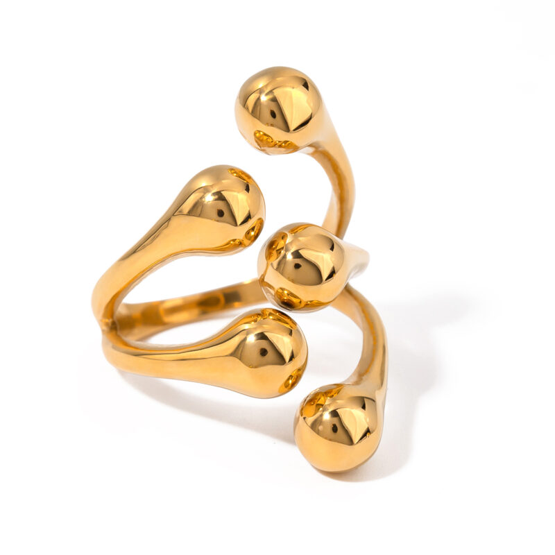 J&D Unique Design Jewelry 18K Gold Plated Stainless Steel Asymmetrical Five Claw Open Rings