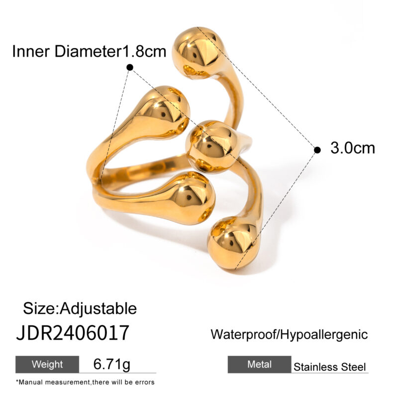 J&D Unique Design Jewelry 18K Gold Plated Stainless Steel Asymmetrical Five Claw Open Rings - Image 4