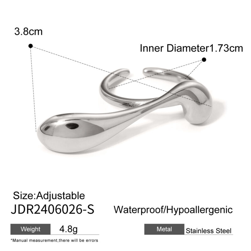 J&D Designer Jewelry Stainless Steel 18K Gold Rings Water Drop Irregular Curve Open Rings - Image 4