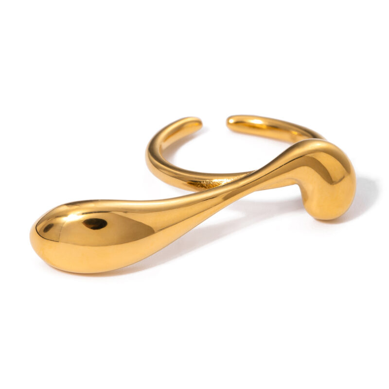 J&D Designer Jewelry Stainless Steel 18K Gold Rings Water Drop Irregular Curve Open Rings