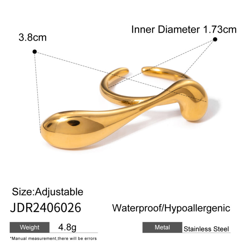 J&D Designer Jewelry Stainless Steel 18K Gold Rings Water Drop Irregular Curve Open Rings - Image 4