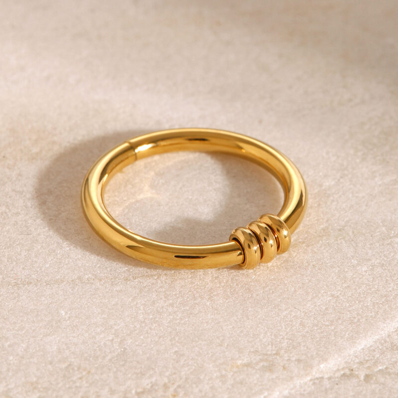 J&D Simple Everyday Wear 18k Gold Stainless Steel Minimalist Triple Circle Rings - Image 2
