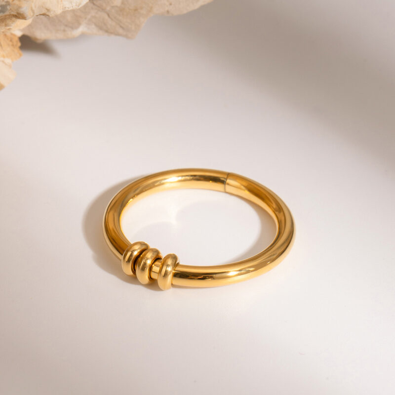 J&D Simple Everyday Wear 18k Gold Stainless Steel Minimalist Triple Circle Rings - Image 3