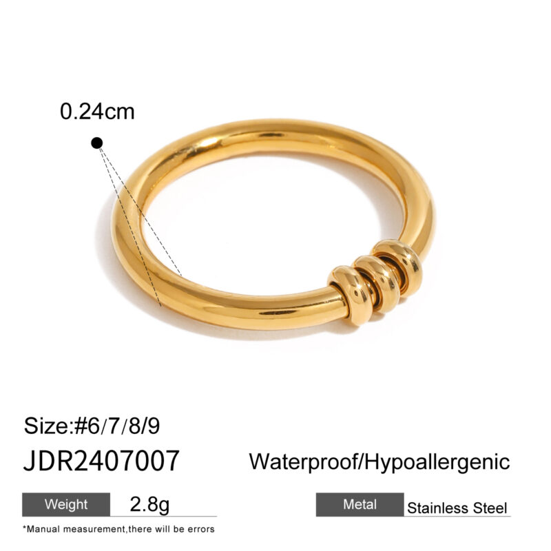 J&D Simple Everyday Wear 18k Gold Stainless Steel Minimalist Triple Circle Rings - Image 6