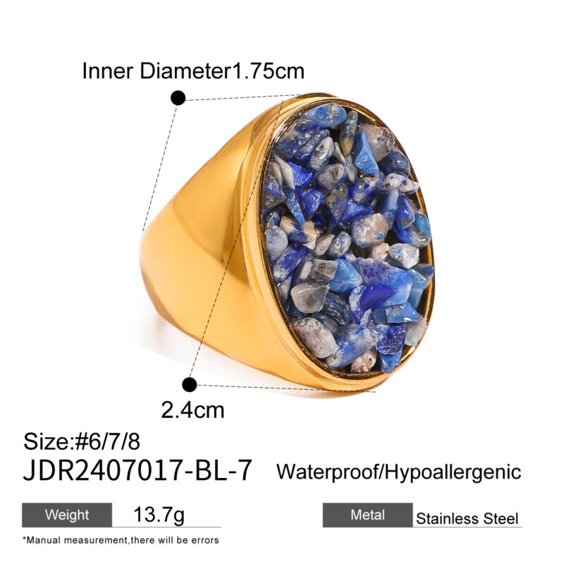 J&D Elegant Design 18k Gold Stainless Steel Large Oval Aquamarine Colorful Chunky Polished Rings - Image 6