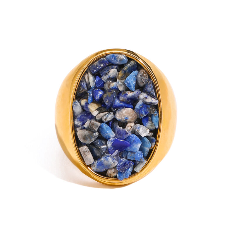 J&D Elegant Design 18k Gold Stainless Steel Large Oval Aquamarine Colorful Chunky Polished Rings - Image 2