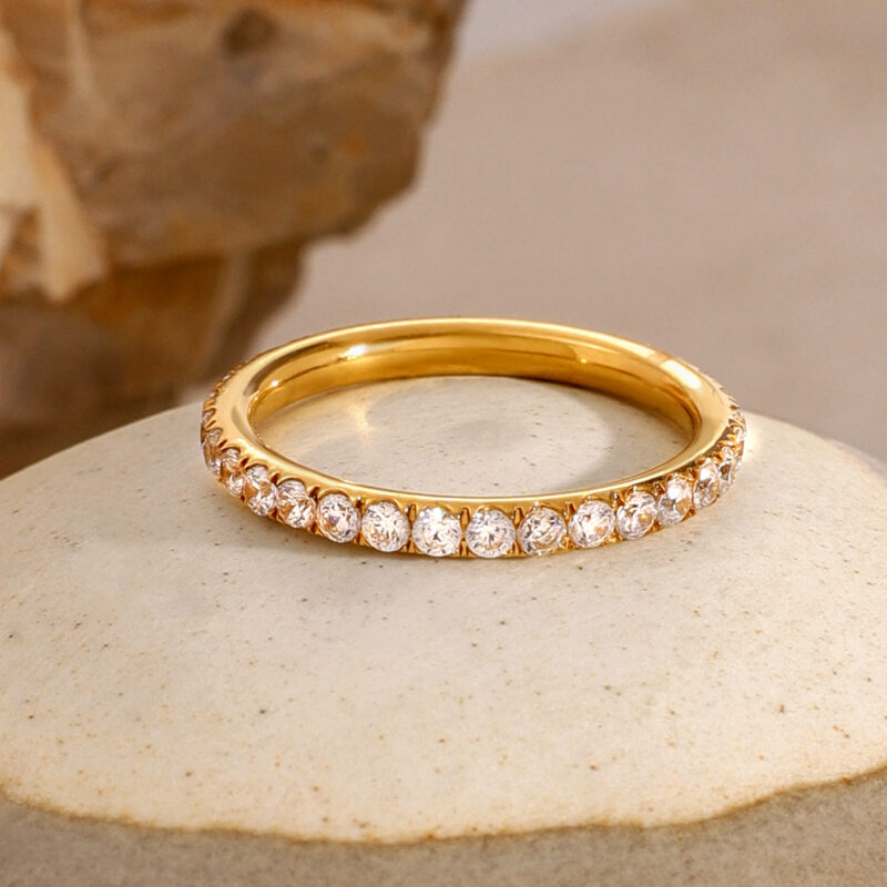 JD 18K Gold Plated Stainless Steel Full Circle AAA Cubic Zirconia High Polish Ring Hypoallergenic Luxury Jewelry for Women - Image 2