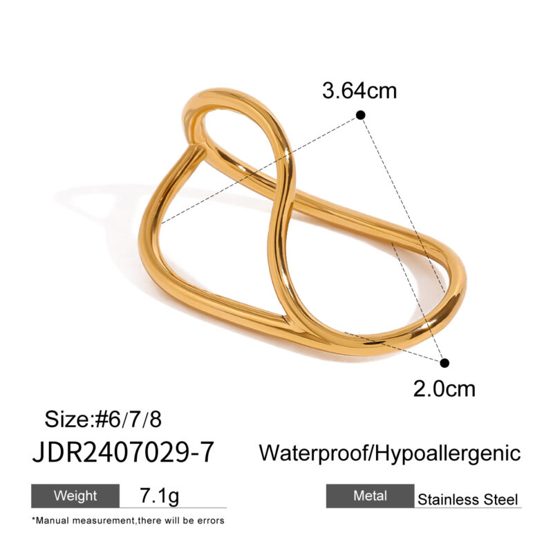 J&D Curved Double Finger Ring 18k Stainless Steel Fashion Jewelry Statement Simple Rings - Image 3