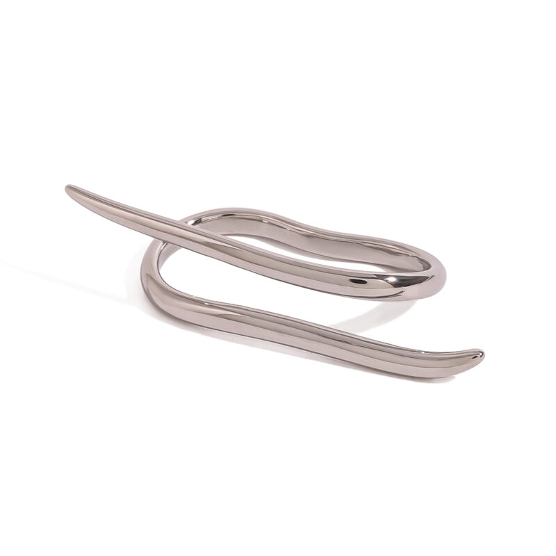 J&D Twisted Lines Double Finger Rings 18k Stainless Steel Modern Wrap Design Rings for Women