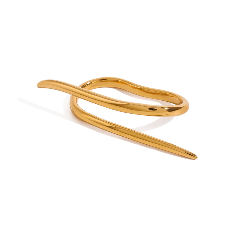J&D Twisted Lines Double Finger Rings 18k Stainless Steel Modern Wrap Design Rings for Women