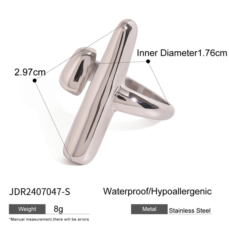 J&D Jewelry T-shaped Opening Ring 18K PVD Gold Silver Plated Stainless Steel Chunky Ring Opening for Women - Image 5